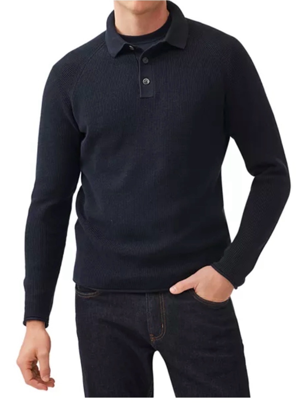 Rodd & Gunn Eastern Bush Long Sleeve Ribbed Knit Polo Sweater - Navy Blue
